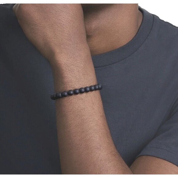 David Yurman Men's Spiritual Bead Bracelet Matte Hematite 8mm & Silver Wave 8.25 - Picture 7 of 7